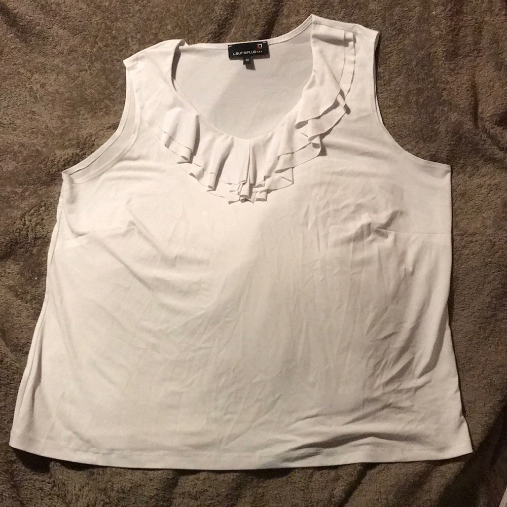 Laura Plus 14+ frilled oval neckline plus sizes clothing sleeveless shirt